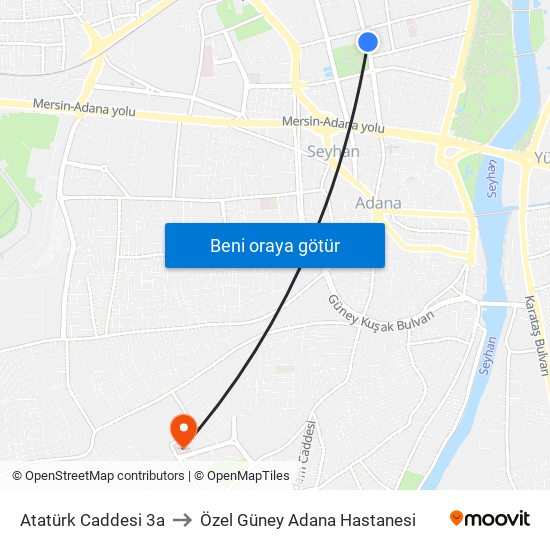 Atatürk Caddesi 3a to Özel Güney Adana Hastanesi map