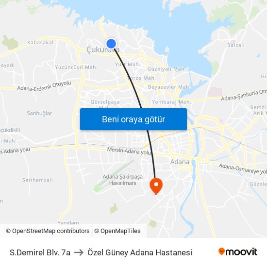 S.Demirel Blv. 7a to Özel Güney Adana Hastanesi map