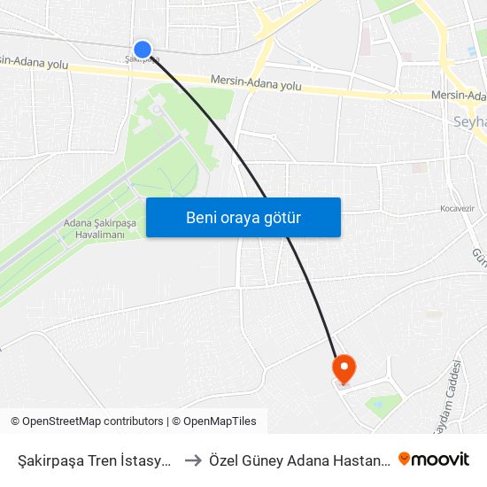 Şakirpaşa Tren İstasyonu to Özel Güney Adana Hastanesi map