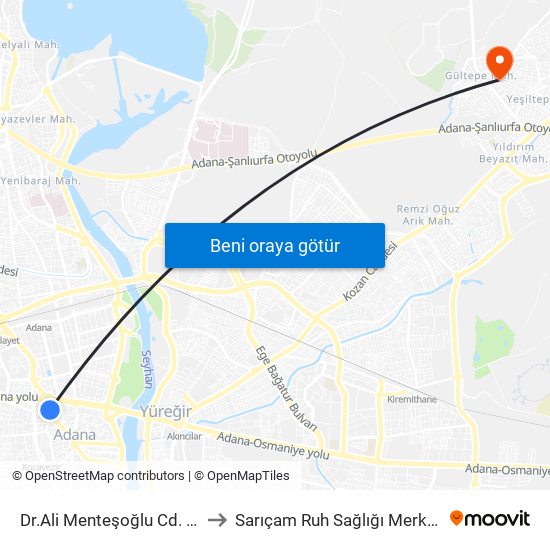 Dr.Ali Menteşoğlu Cd. 2a to Sarıçam Ruh Sağlığı Merkezi map