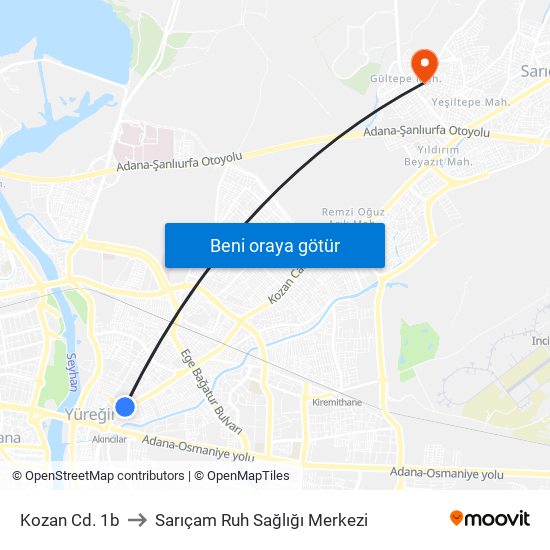 Kozan Cd. 1b to Sarıçam Ruh Sağlığı Merkezi map