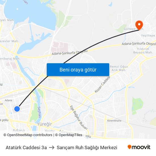 Atatürk Caddesi 3a to Sarıçam Ruh Sağlığı Merkezi map