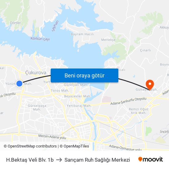 H.Bektaş Veli Blv. 1b to Sarıçam Ruh Sağlığı Merkezi map