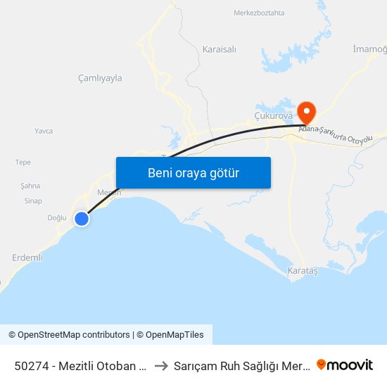 50274 - Mezitli Otoban Yolu to Sarıçam Ruh Sağlığı Merkezi map