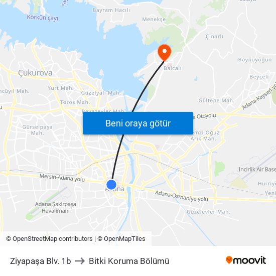 Ziyapaşa Blv. 1b to Bitki Koruma Bölümü map