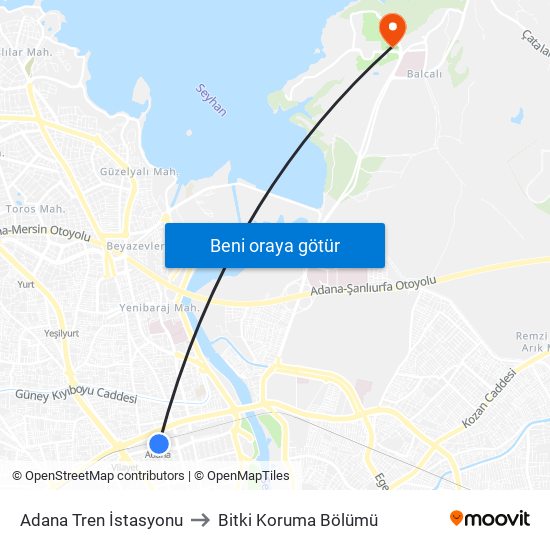 Adana Tren İstasyonu to Bitki Koruma Bölümü map