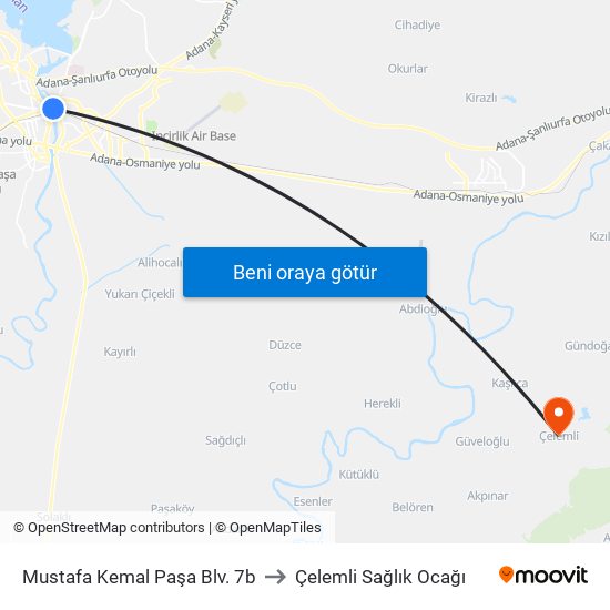 Mustafa Kemal Paşa Blv. 7b to Çelemli Sağlık Ocağı map