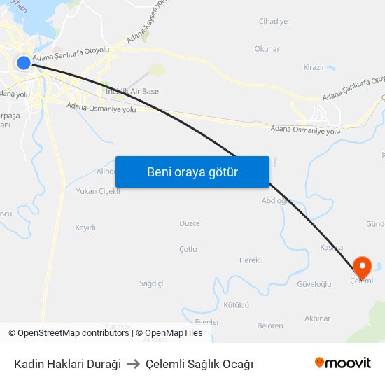 Kadin Haklari Duraği to Çelemli Sağlık Ocağı map