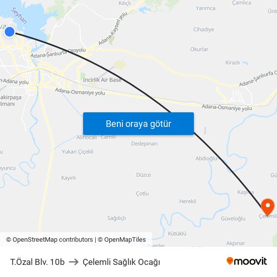 T.Özal Blv. 10b to Çelemli Sağlık Ocağı map