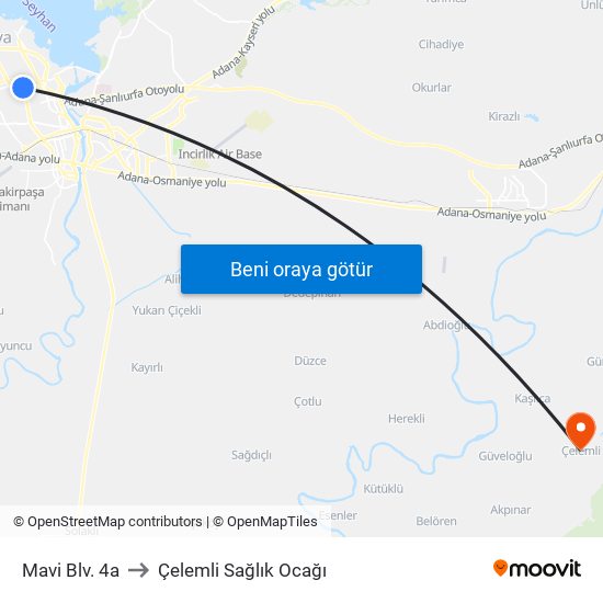 Mavi Blv. 4a to Çelemli Sağlık Ocağı map