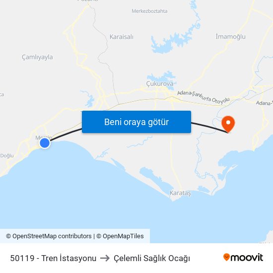 50119 - Tren İstasyonu to Çelemli Sağlık Ocağı map