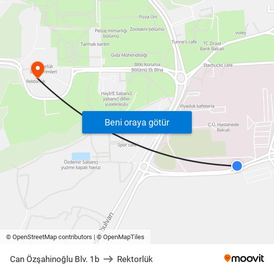 Can Özşahinoğlu Blv. 1b to Rektorlük map