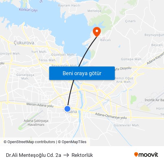 Dr.Ali Menteşoğlu Cd. 2a to Rektorlük map