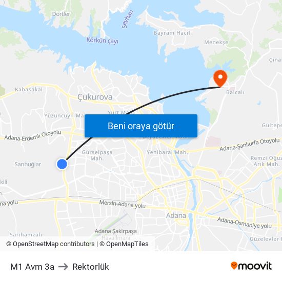 M1 Avm 3a to Rektorlük map