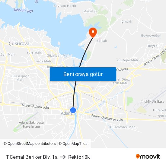 T.Cemal Beriker Blv. 1a to Rektorlük map