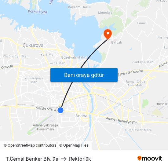 T.Cemal Beriker Blv. 9a to Rektorlük map