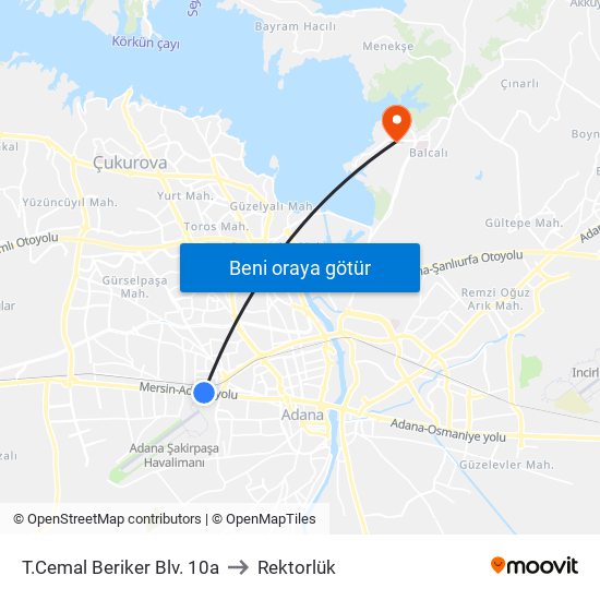 T.Cemal Beriker Blv. 10a to Rektorlük map