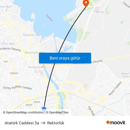 Atatürk Caddesi 3a to Rektorlük map