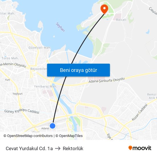 Cevat Yurdakul Cd. 1a to Rektorlük map