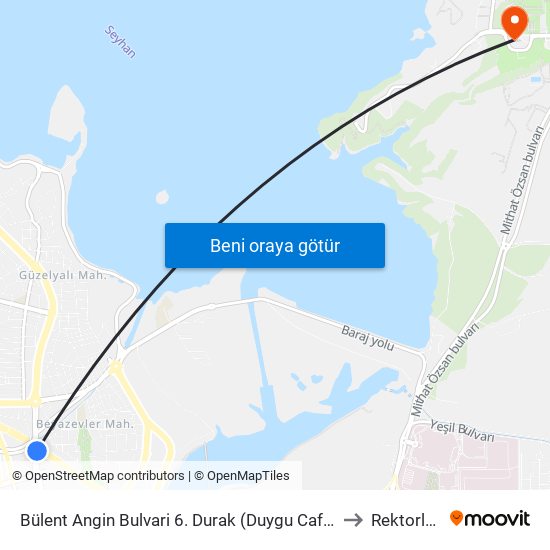 Bülent Angin Bulvari 6. Durak (Duygu Cafe) to Rektorlük map