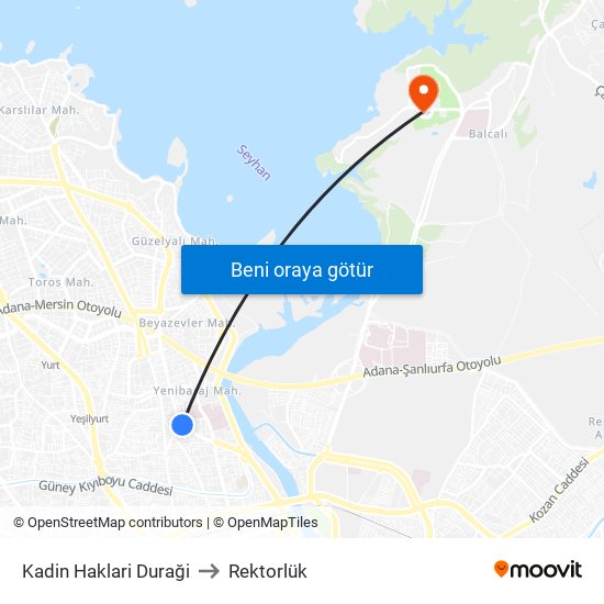 Kadin Haklari Duraği to Rektorlük map