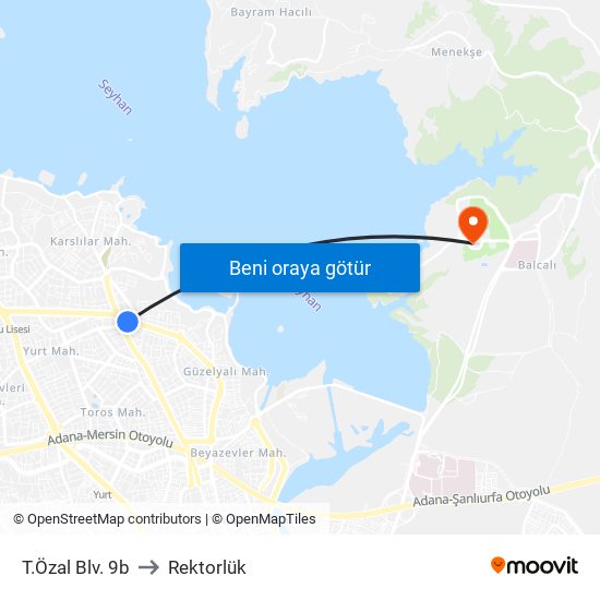 T.Özal Blv. 9b to Rektorlük map