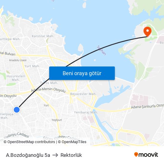 A.Bozdoğanoğlu 5a to Rektorlük map