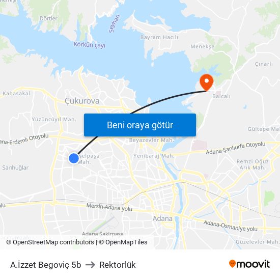 A.İzzet Begoviç 5b to Rektorlük map