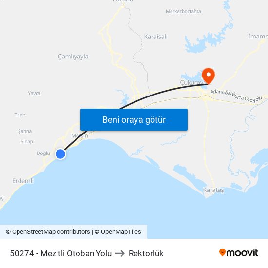 50274 - Mezitli Otoban Yolu to Rektorlük map