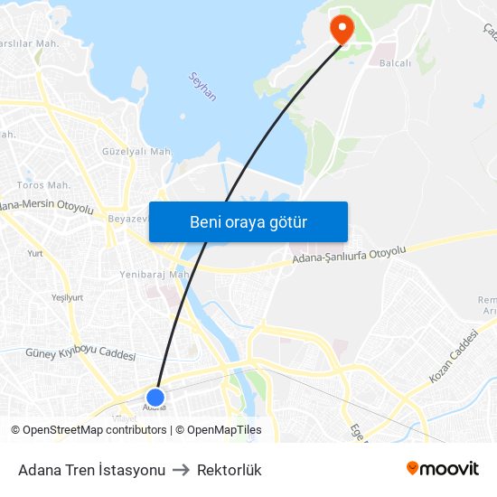 Adana Tren İstasyonu to Rektorlük map