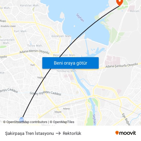Şakirpaşa Tren İstasyonu to Rektorlük map