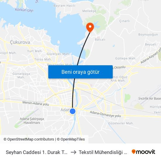 Seyhan Caddesi 1. Durak Taşköprü to Tekstil Mühendisliği Bölümü map