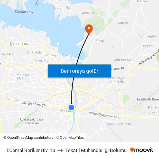 T.Cemal Beriker Blv. 1a to Tekstil Mühendisliği Bölümü map