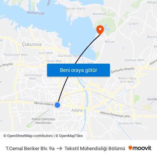 T.Cemal Beriker Blv. 9a to Tekstil Mühendisliği Bölümü map