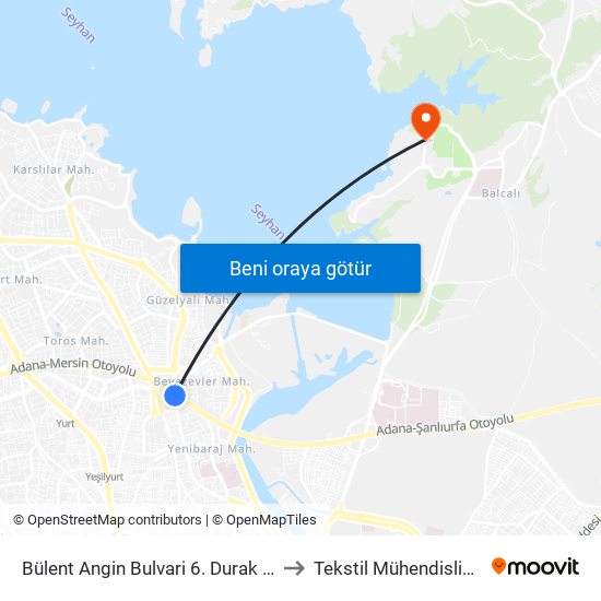 Bülent Angin Bulvari 6. Durak (Duygu Cafe) to Tekstil Mühendisliği Bölümü map