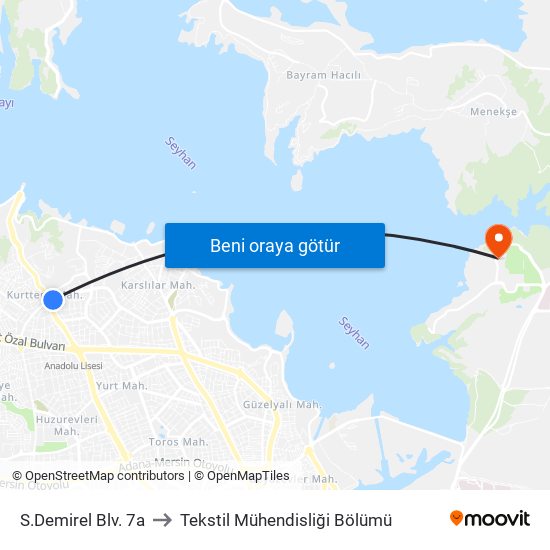 S.Demirel Blv. 7a to Tekstil Mühendisliği Bölümü map