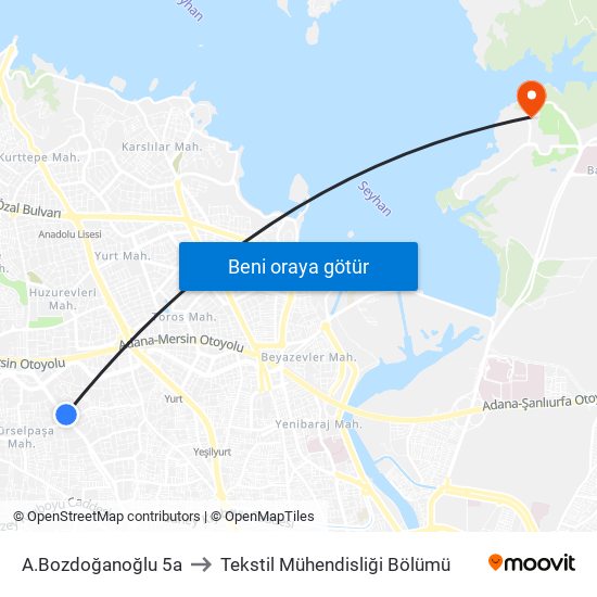 A.Bozdoğanoğlu 5a to Tekstil Mühendisliği Bölümü map