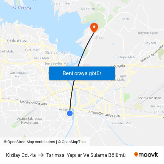 Kizilay Cd. 4a to Tarımsal Yapılar Ve Sulama Bölümü map