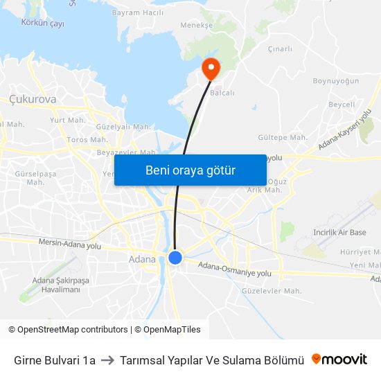 Girne Bulvari 1a to Tarımsal Yapılar Ve Sulama Bölümü map