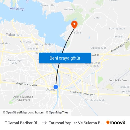 T.Cemal Beriker Blv. 1a to Tarımsal Yapılar Ve Sulama Bölümü map