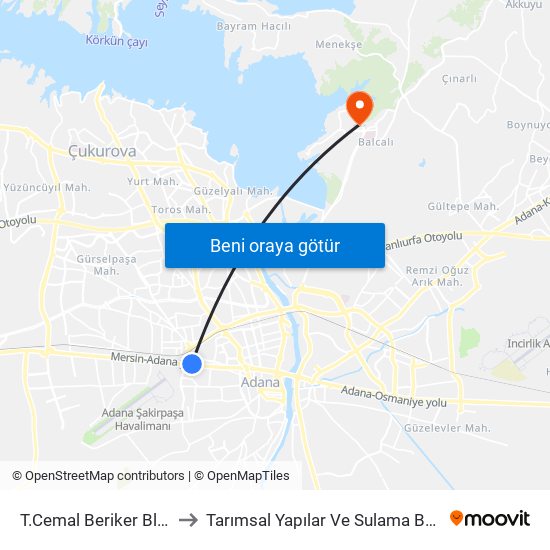 T.Cemal Beriker Blv. 9a to Tarımsal Yapılar Ve Sulama Bölümü map