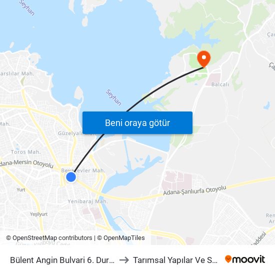 Bülent Angin Bulvari 6. Durak (Duygu Cafe) to Tarımsal Yapılar Ve Sulama Bölümü map