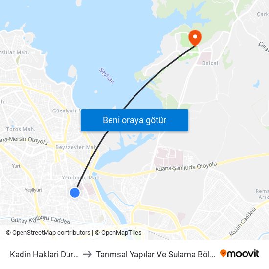 Kadin Haklari Duraği to Tarımsal Yapılar Ve Sulama Bölümü map