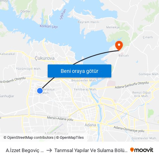 A.İzzet Begoviç 5b to Tarımsal Yapılar Ve Sulama Bölümü map