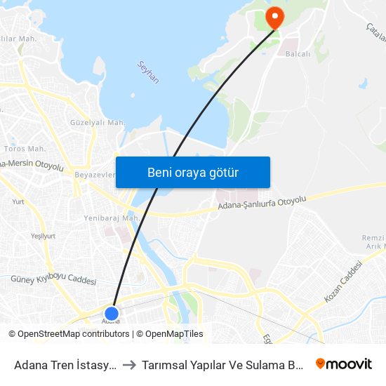Adana Tren İstasyonu to Tarımsal Yapılar Ve Sulama Bölümü map