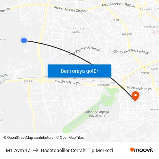 M1 Avm 1a to Hacetepeliler Cerrahi Tıp Merkezi map