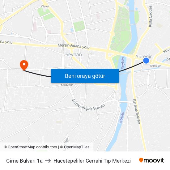 Girne Bulvari 1a to Hacetepeliler Cerrahi Tıp Merkezi map