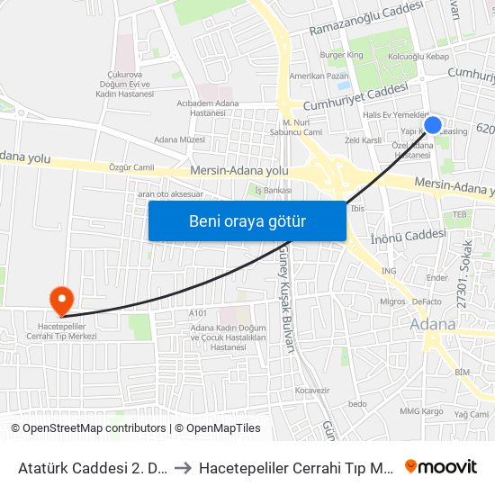 Atatürk Caddesi 2. Durak to Hacetepeliler Cerrahi Tıp Merkezi map