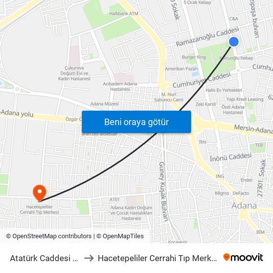 Atatürk Caddesi 3a to Hacetepeliler Cerrahi Tıp Merkezi map