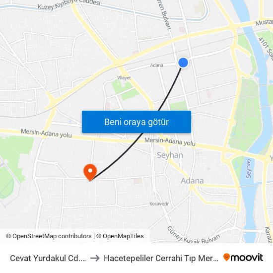 Cevat Yurdakul Cd. 1a to Hacetepeliler Cerrahi Tıp Merkezi map